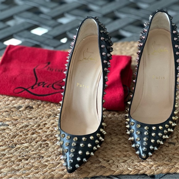 Authentic Christian Louboutin Black Heels with Gold Studs - Picture 2 of 7